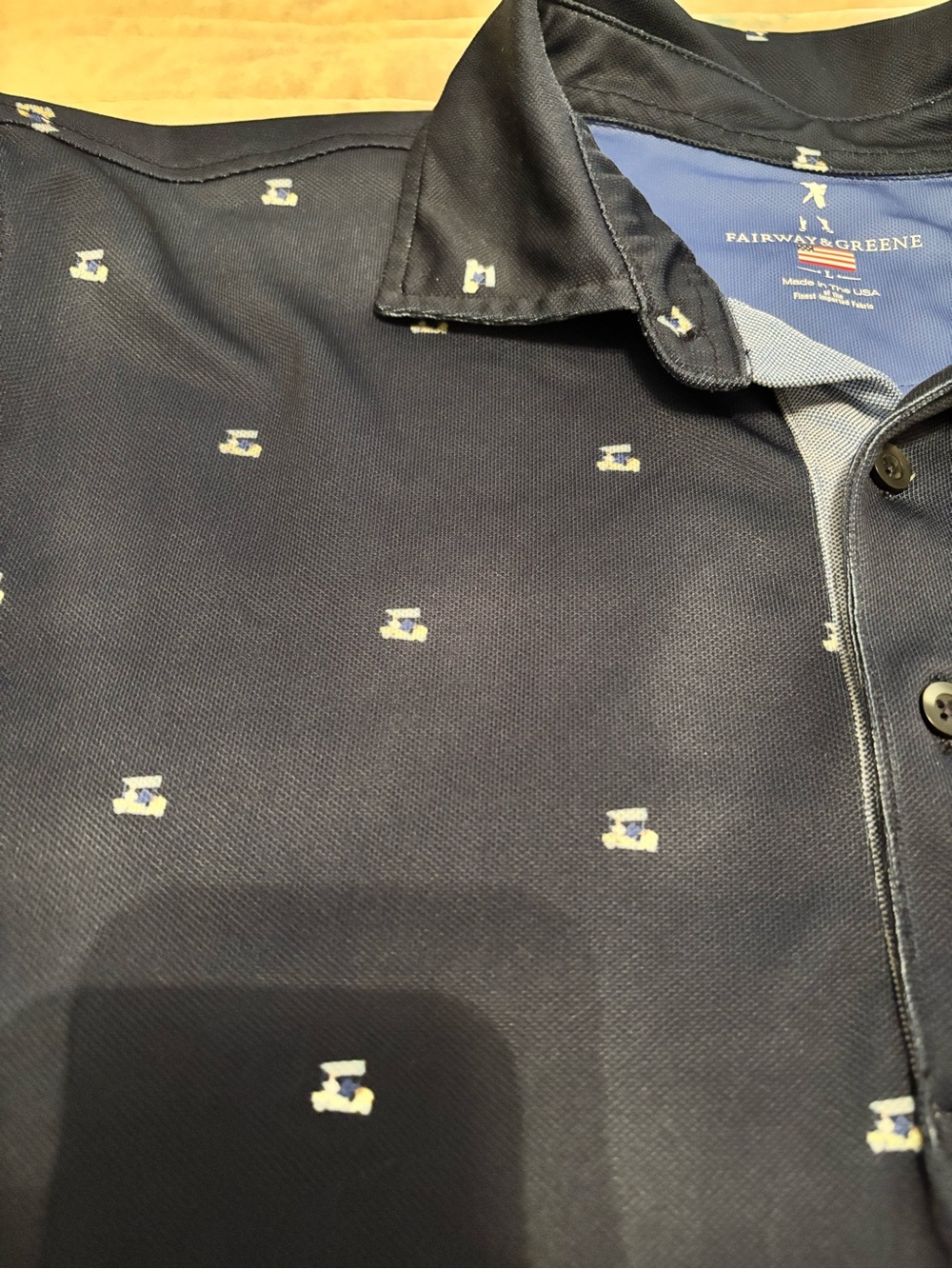 Fairway & Greene Navy Polo with Micro Golf Logo Print - Picture 3 of 3
